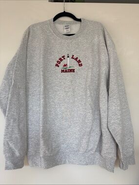 Gray Portland Maine Embroidered Crewneck